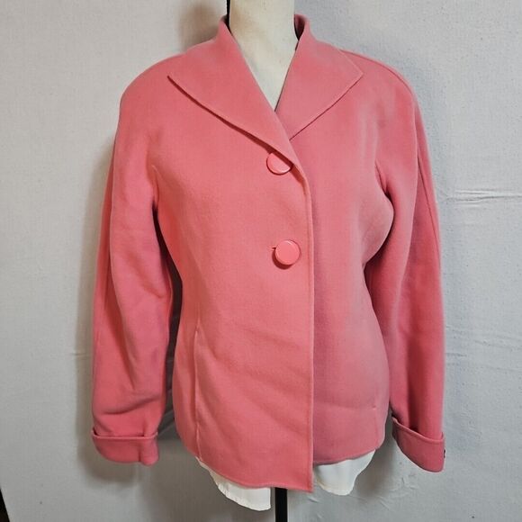 CAROL LITTLE 100% wool handmade Jacket pocket/buttons soft pink, Unlined Chic M. - Picture 1 of 12